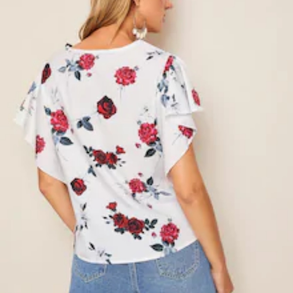 Floral print butterfly sleeve blouse - Picture 4 of 5